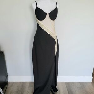 NWT Blithe LA Maxi Elegant Black Wedding Formal Embellish Sheer Dress Sz Medium